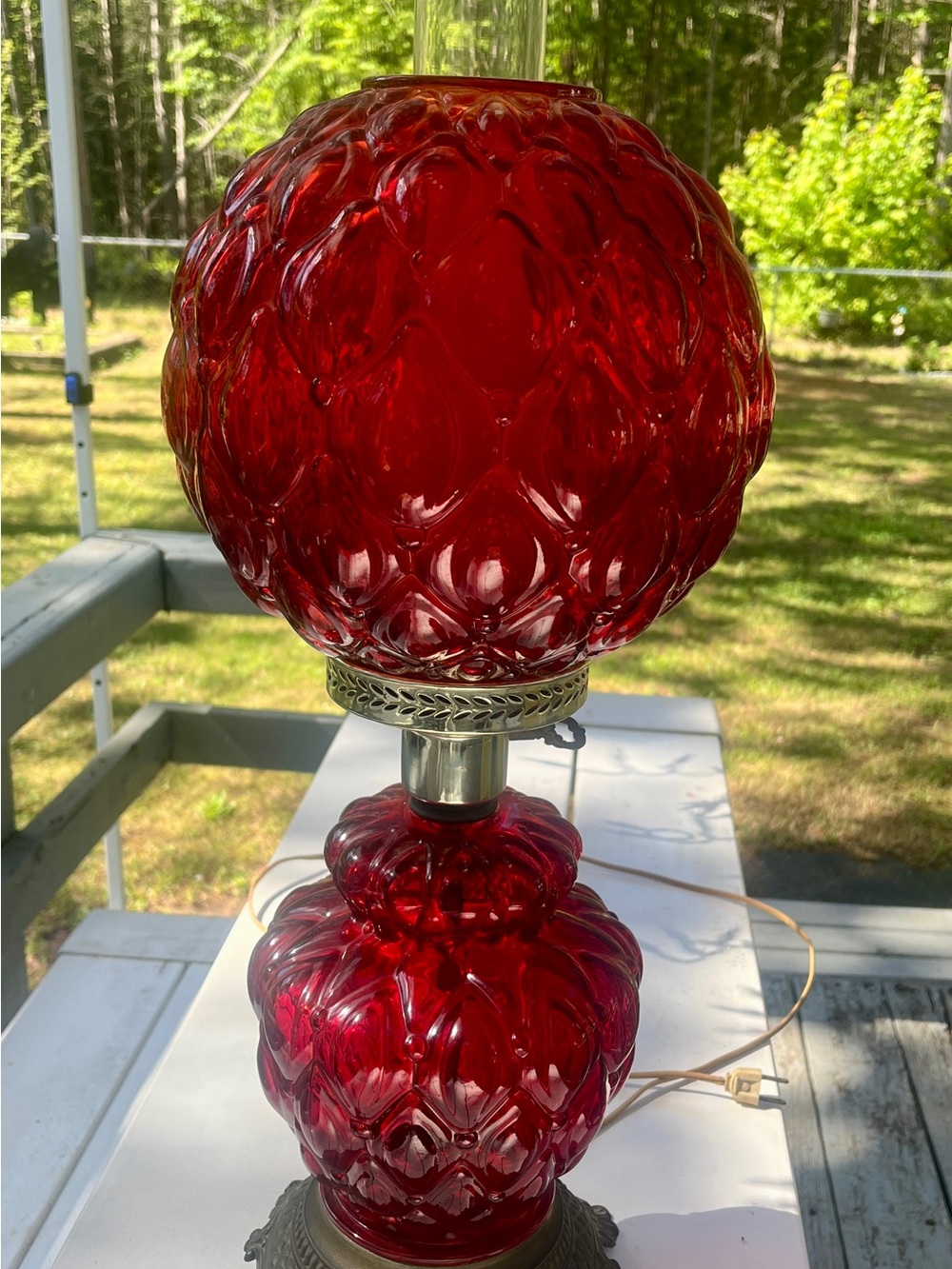 Red vintage globe parlor lamp gone with the wind style stunning table lamp